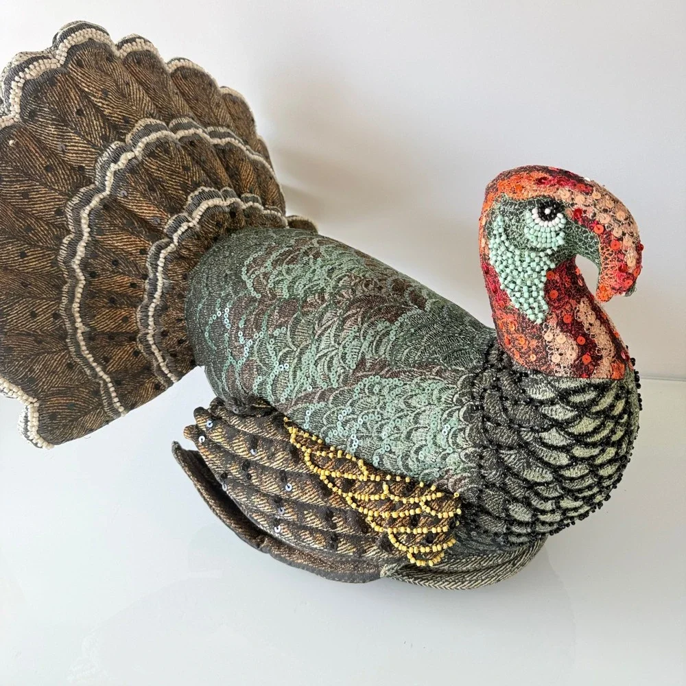 John Derian Turkey Pillow Target Unisex OS Multi Beaded Embellished Thanksgiving